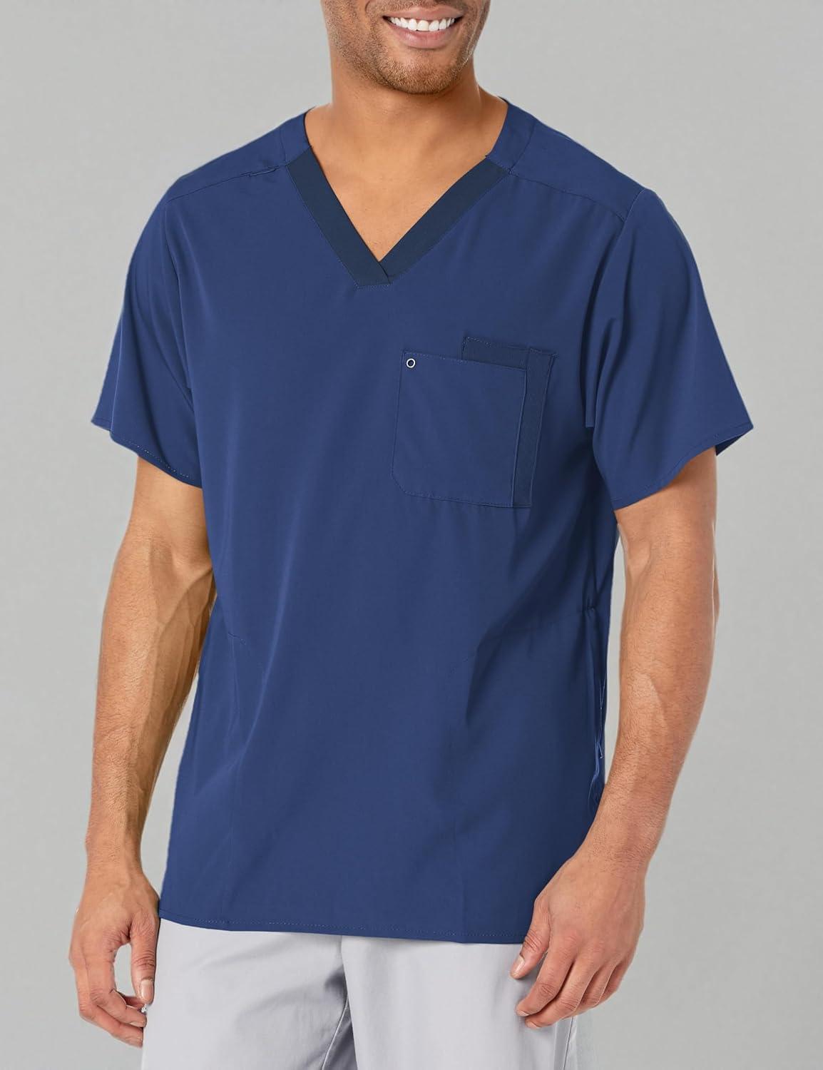 WonderWink Mens Knit Panel V-Neck Scrub Top(Navy)
