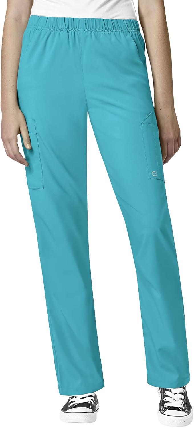 WonderWink W123 Unisex 4-Pocket Utility Top & Unisex Multi-cargo pant Scrub Set + Badge Reel(Teal)