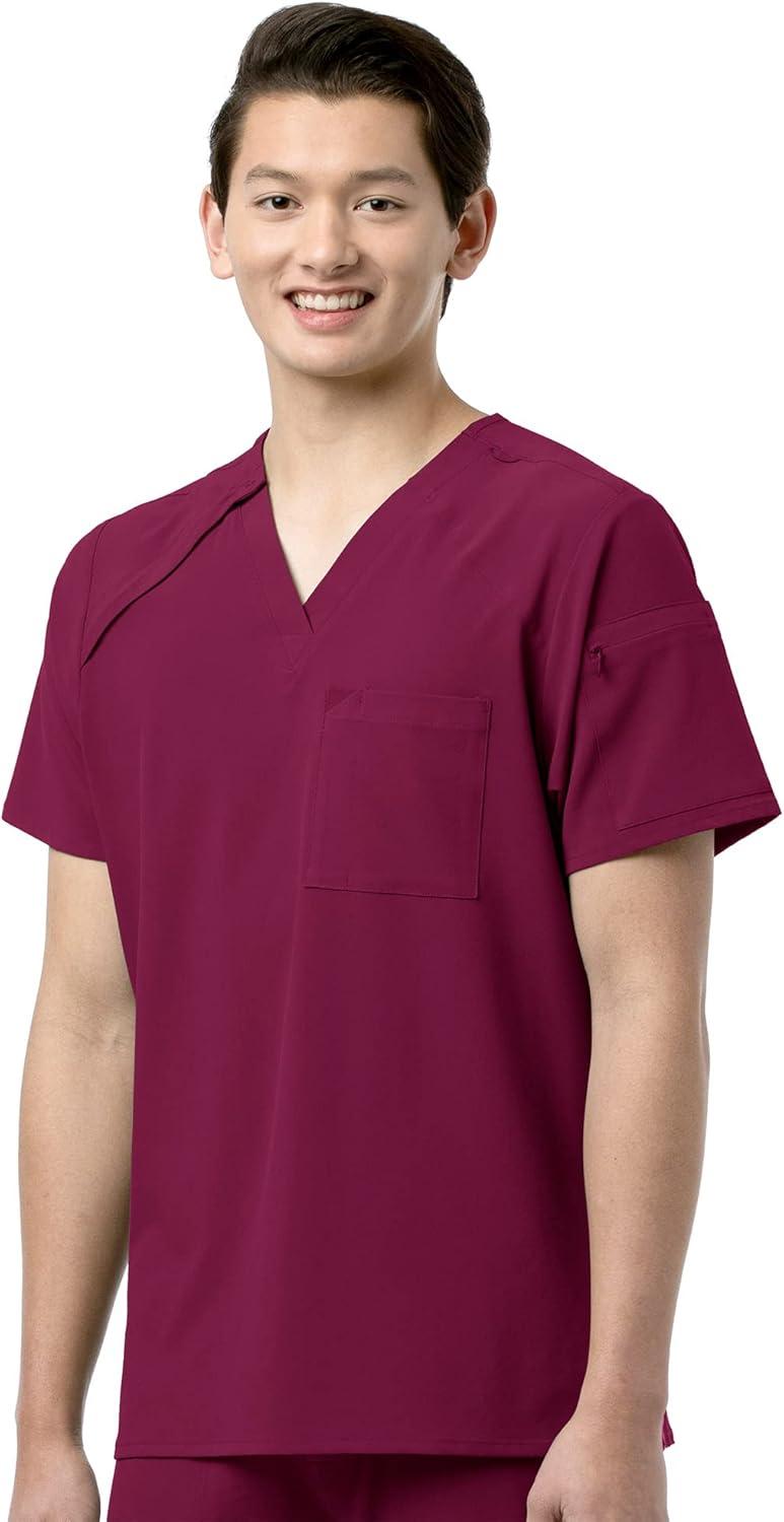 WonderWink RENEW Men’s EZ Zip Top & Men’s Straight Slim Leg Cargo Pant Scrub Set + Badge Reel(Wine)