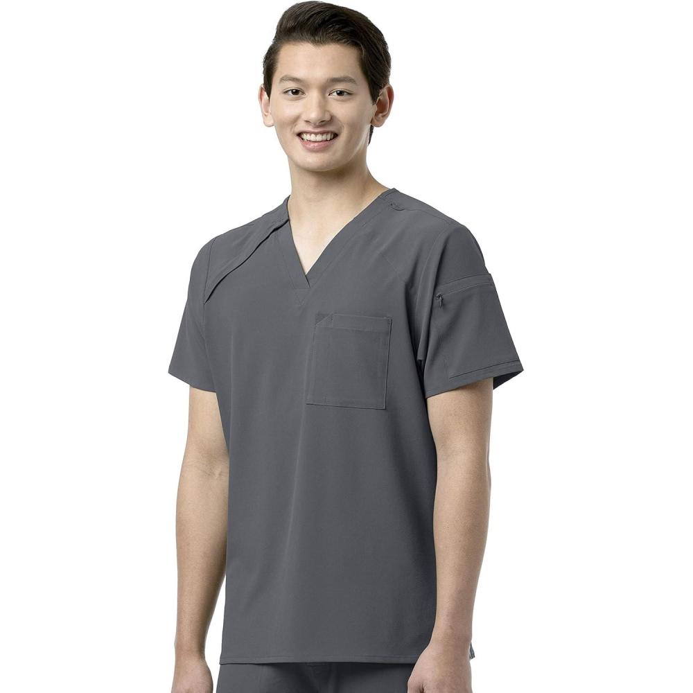 WonderWink Mens Men’s Ez Zip Scrub Top(Pewter)