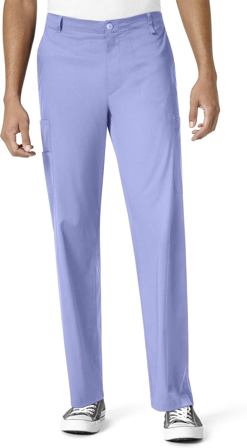 WonderWink PRO Men’s V-Neck Top & Straight Leg Cargo Pant Scrub Set + Badge Reel(Ceil Blue)