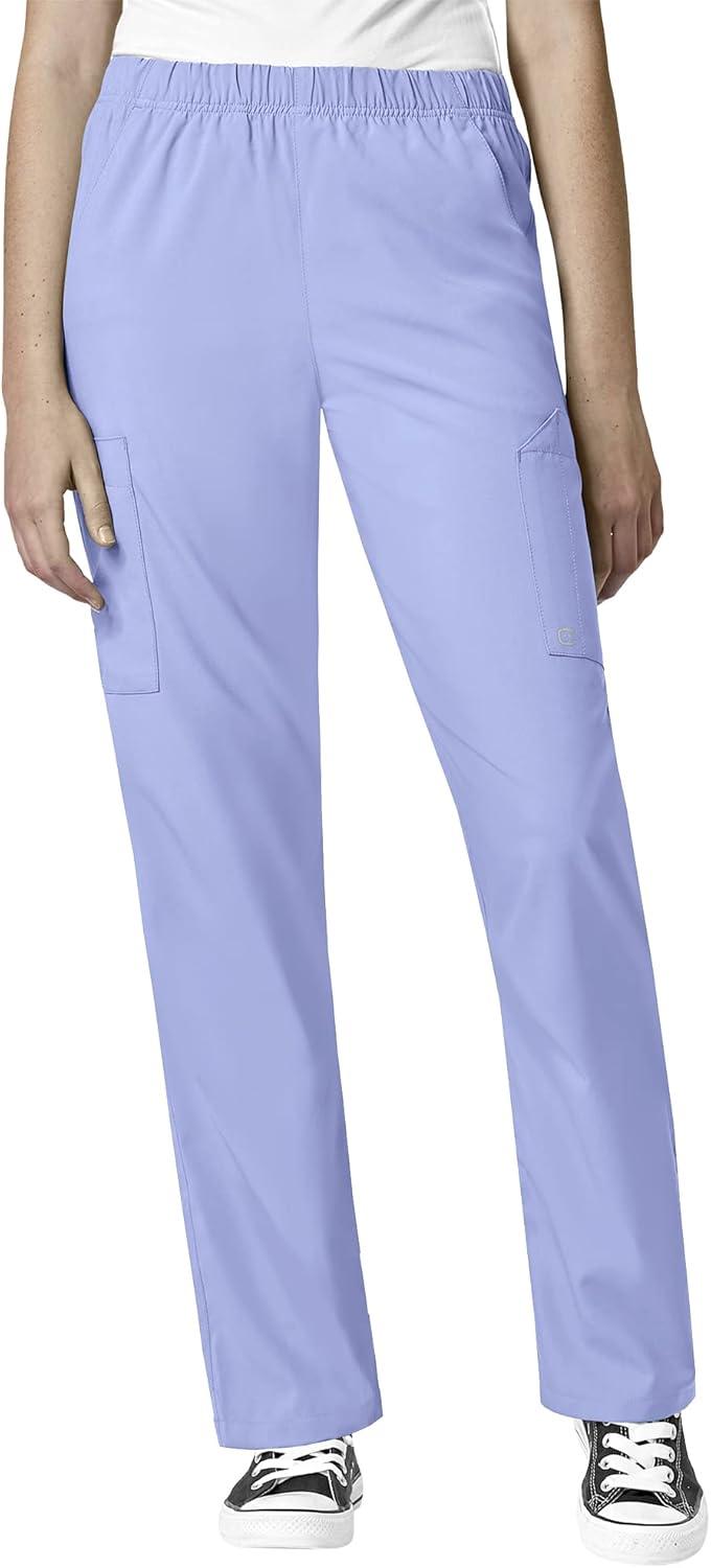 WonderWink W123 Unisex 4-Pocket Utility Top & Unisex Multi-cargo pant Scrub Set + Badge Reel(Ceil Blue)