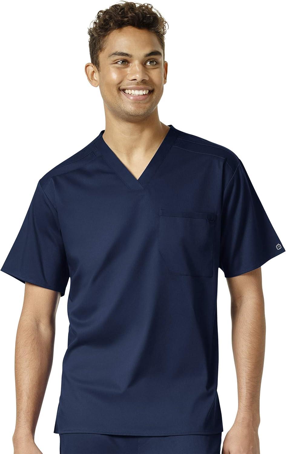 WonderWink PRO Men’s V-Neck Top & Straight Leg Cargo Pant Scrub Set + Badge Reel(Navy)