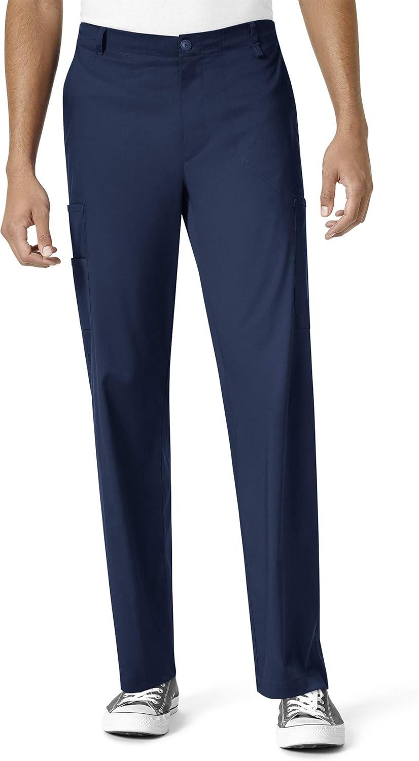 WonderWink PRO Men’s V-Neck Top & Straight Leg Cargo Pant Scrub Set + Badge Reel(Navy)