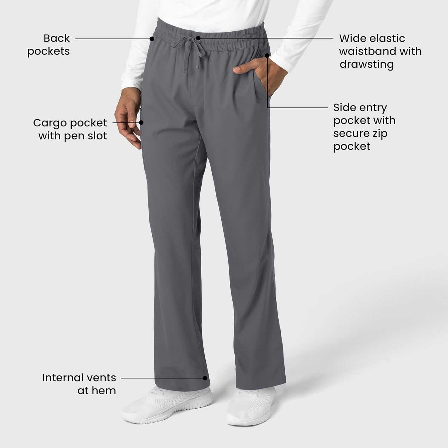 Wink Boundless Men’s Straight Leg Scrub Pant(Pewter)