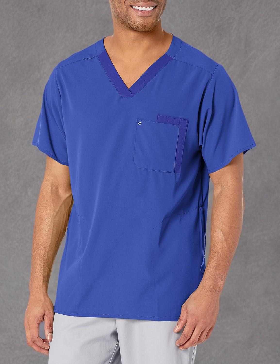 WonderWink Mens Knit Panel V-Neck Scrub Top(Galaxy Blue)