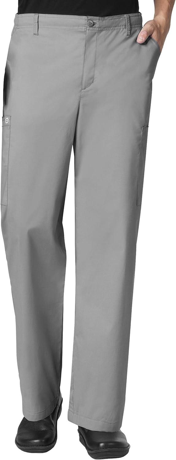 WonderWork Men’s V-neck Multi-Pocket Top & Men’s Cargo Pant Scrub Set + Badge Reel(Hunter)