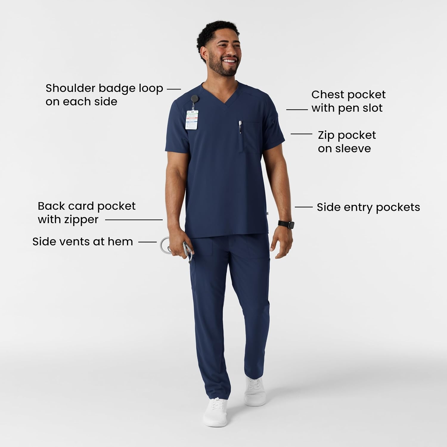 Wink Renew Men’s V-Neck 5 Pocket Scrub Top(Navy)