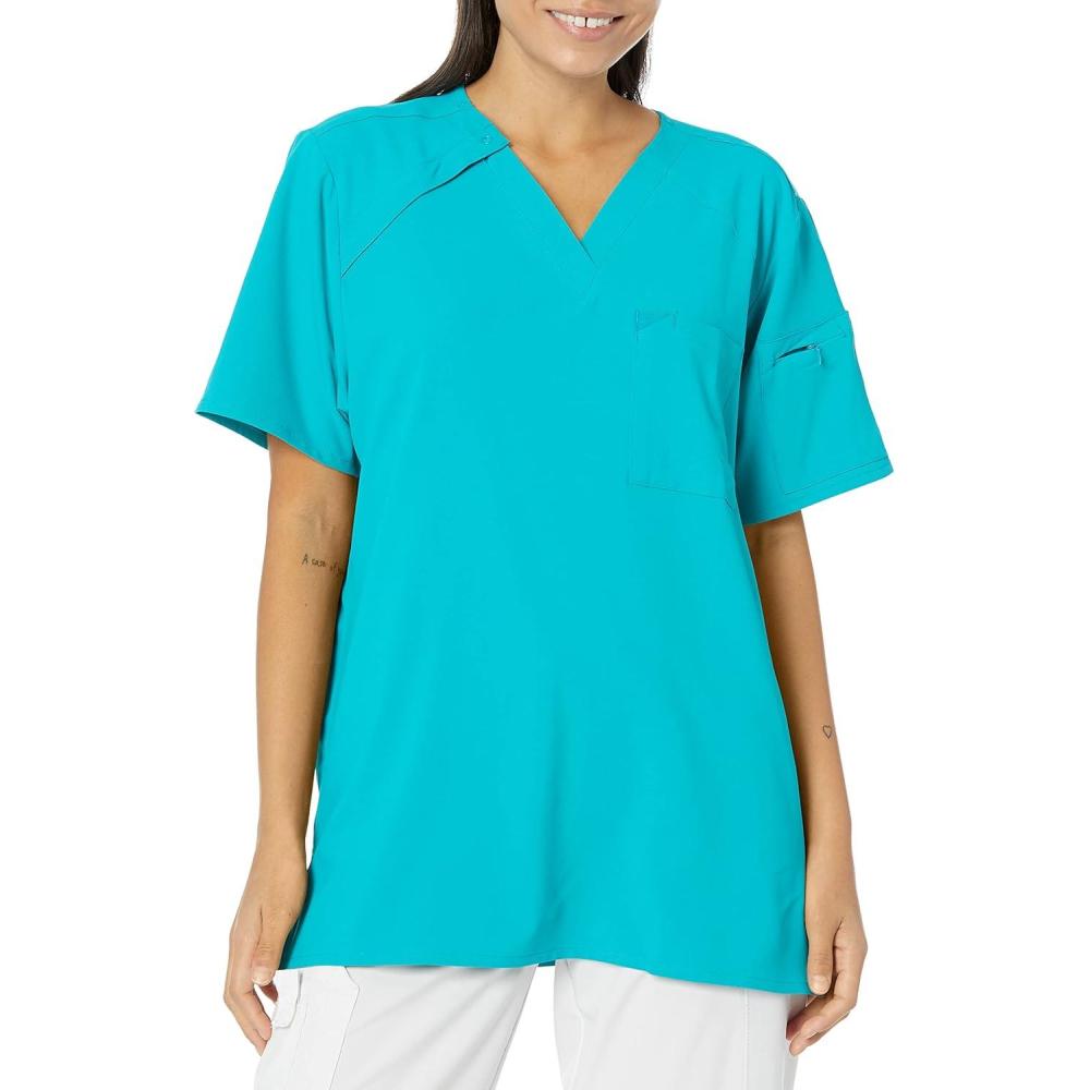 WonderWink Mens Men’s Ez Zip Scrub Top(Teal Blue)
