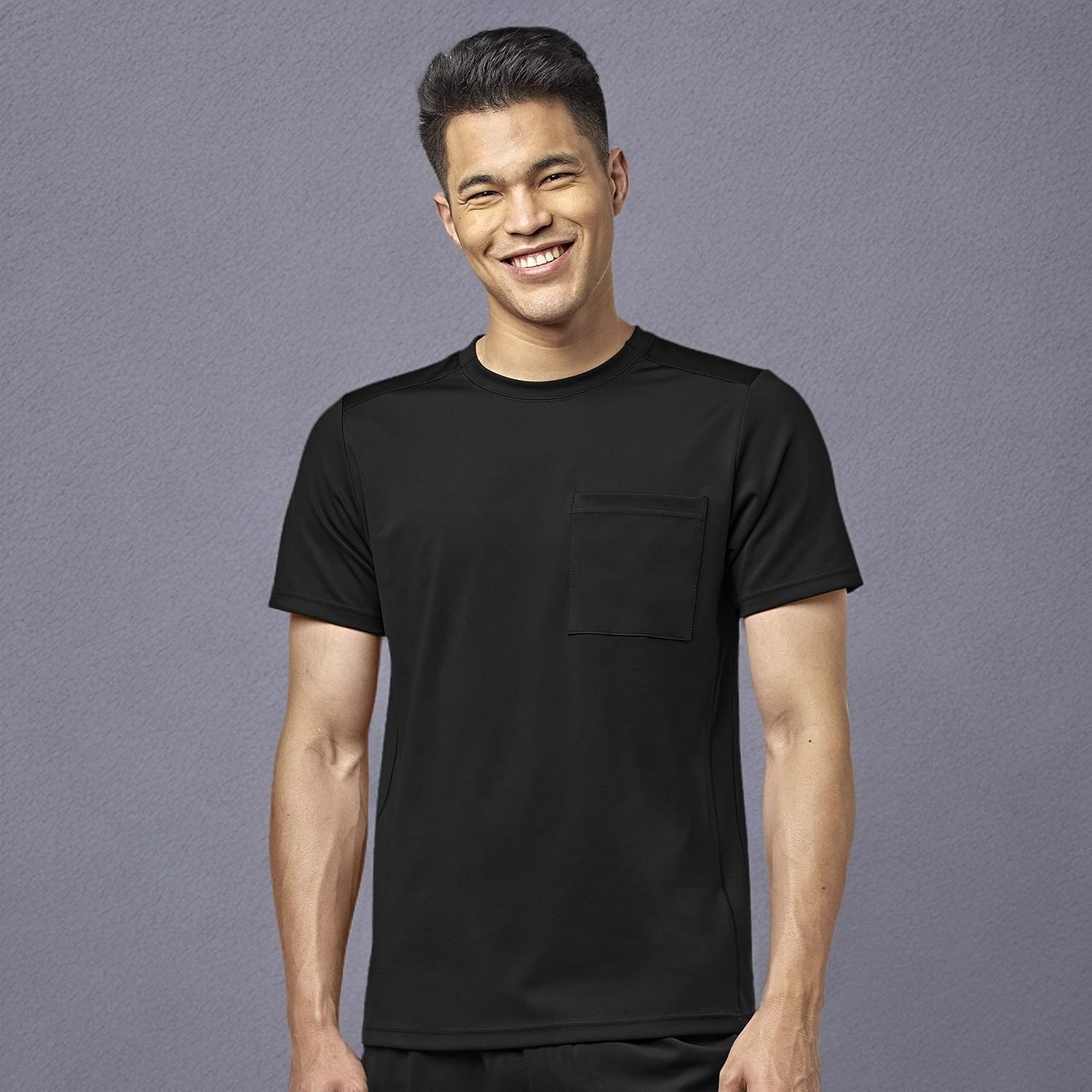 WonderWink mens Men’s Moto Knit Crew Neck Top Medical Scrubs, Black, Small US