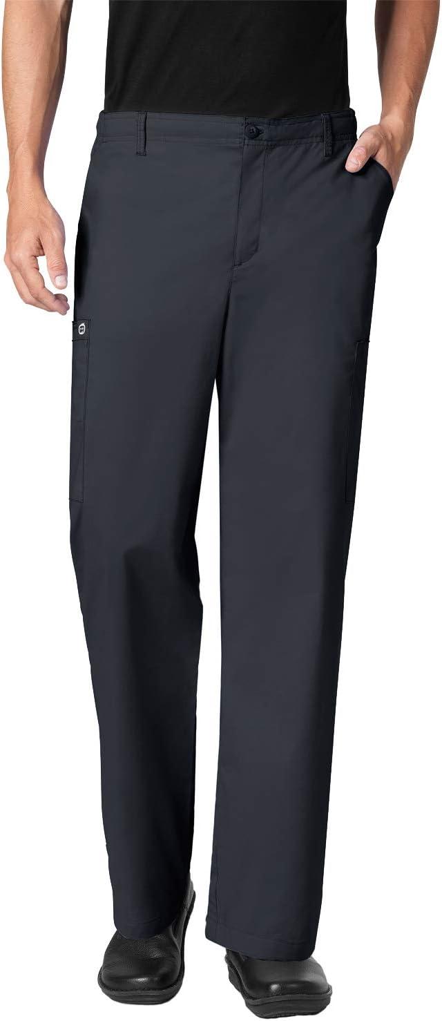 WonderWork Men’s V-neck Multi-Pocket Top & Men’s Cargo Pant Scrub Set + Badge Reel(Pewter)