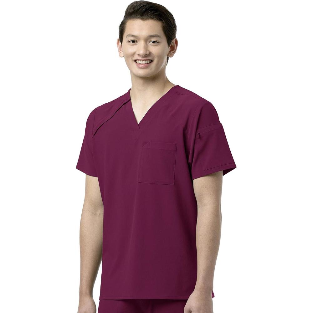 WonderWink Mens Men’s Ez Zip Scrub Top(Wine)
