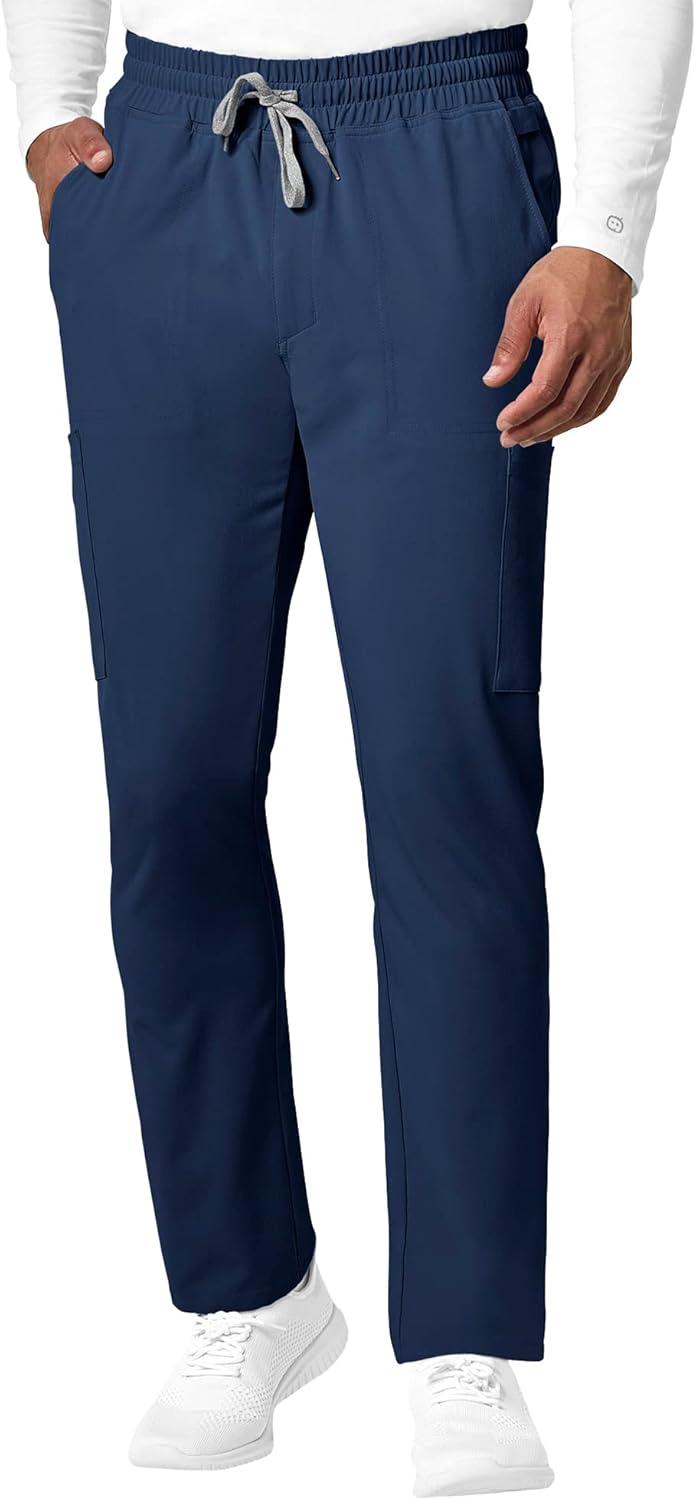 WonderWink RENEW Men’s EZ Zip Top & Men’s Straight Slim Leg Cargo Pant Scrub Set + Badge Reel(Navy)