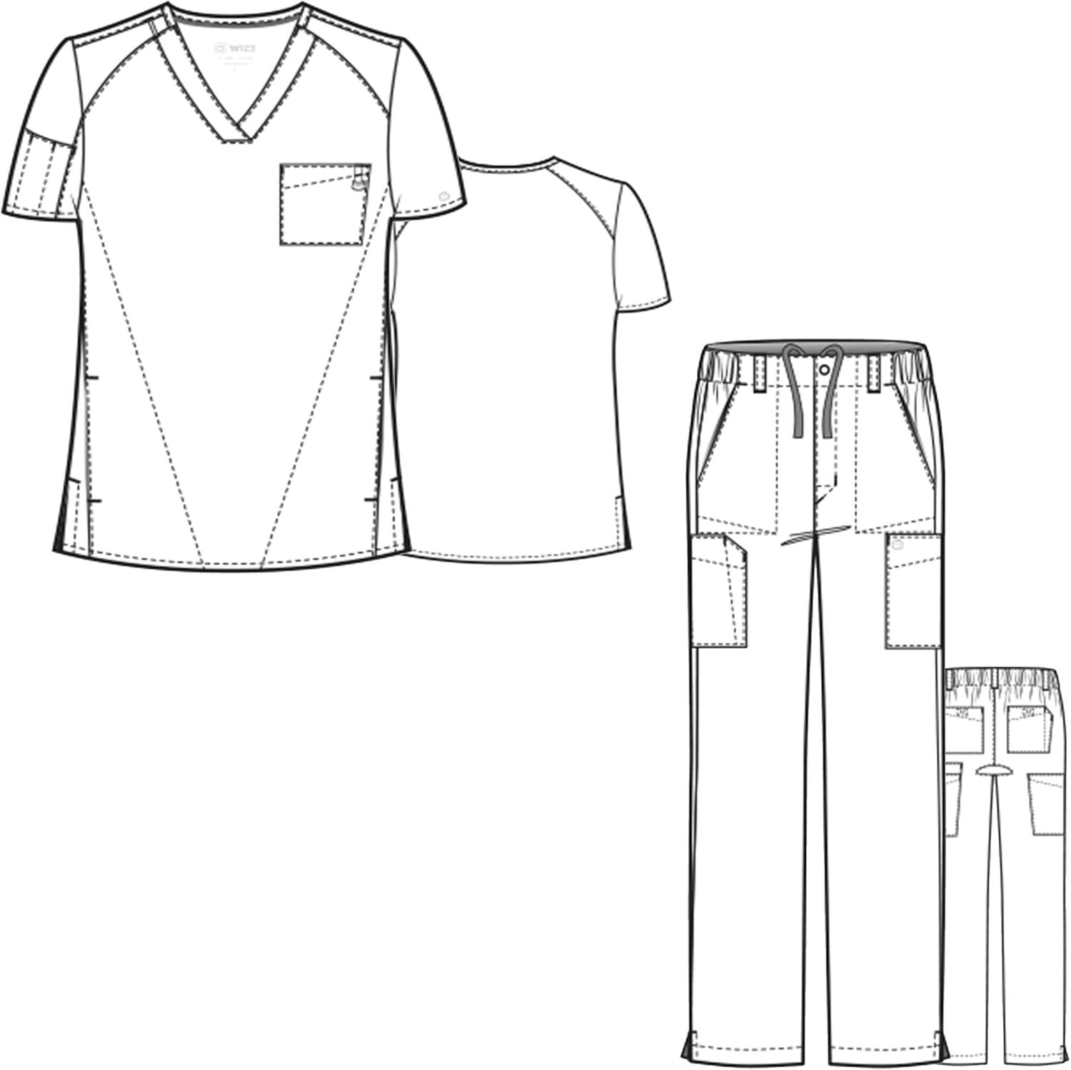 WonderWink W123 Men’s V-Neck Top & Flat Front Cargo Pocket Pant Scrub Set + Badge Reel(Teal Blue)