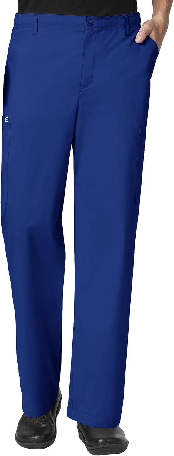 WonderWork Men’s V-neck Multi-Pocket Top & Men’s Cargo Pant Scrub Set + Badge Reel(Galaxy Blue)