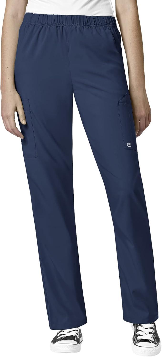 WonderWink W123 Unisex 4-Pocket Utility Top & Unisex Multi-cargo pant Scrub Set + Badge Reel(Navy)