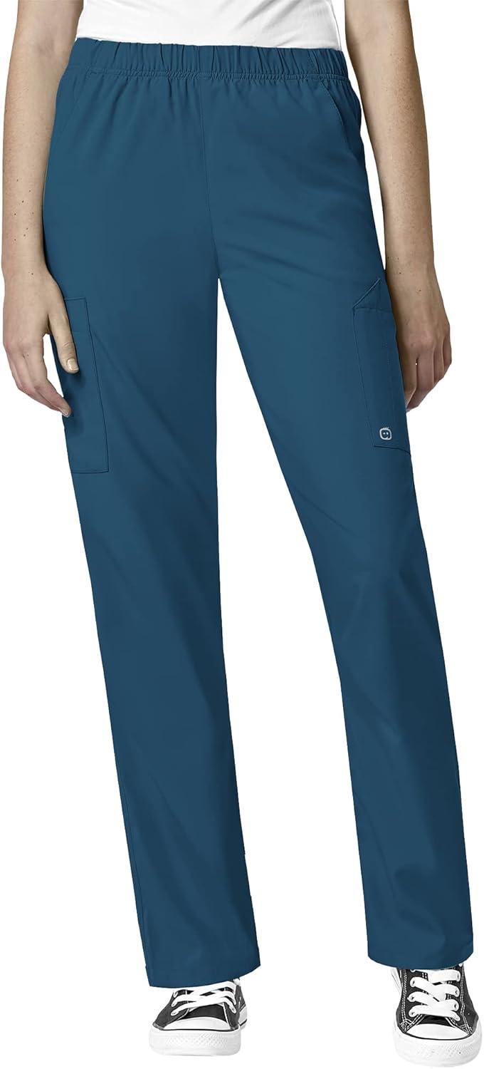 WonderWink W123 Unisex 4-Pocket Utility Top & Unisex Multi-cargo pant Scrub Set + Badge Reel(Caribbean)