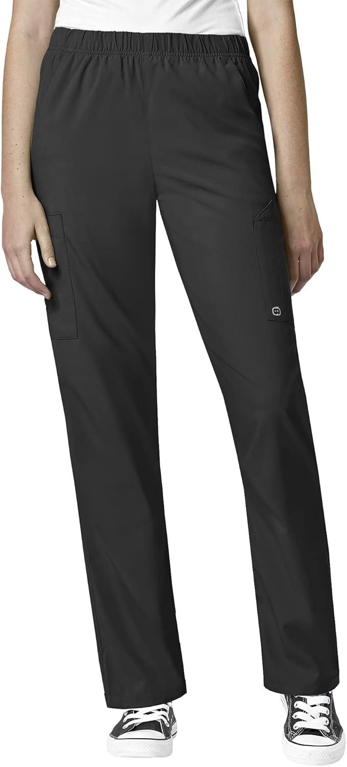 WonderWink W123 Unisex 4-Pocket Utility Top & Unisex Multi-cargo pant Scrub Set + Badge Reel(Black)