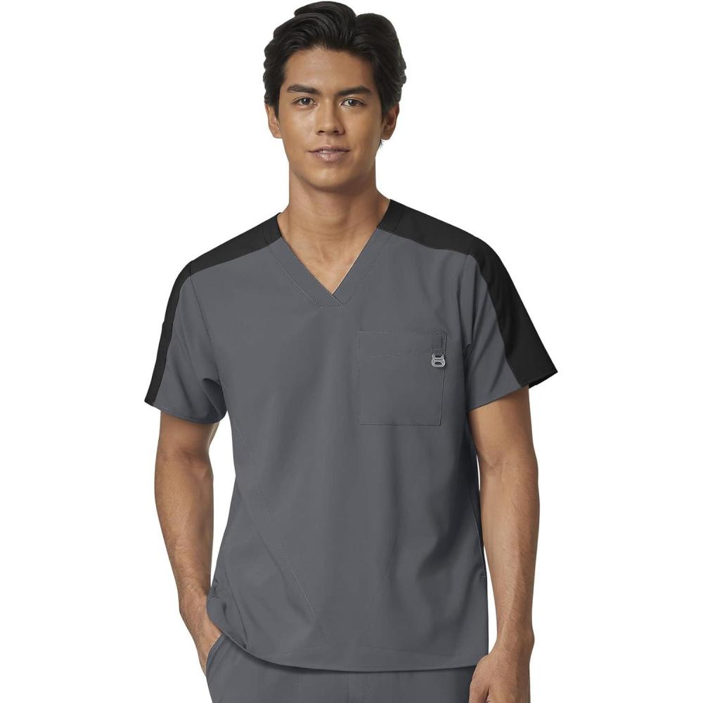 WonderWink Mens Men’s Colorblock Scrub Top(Pewter)