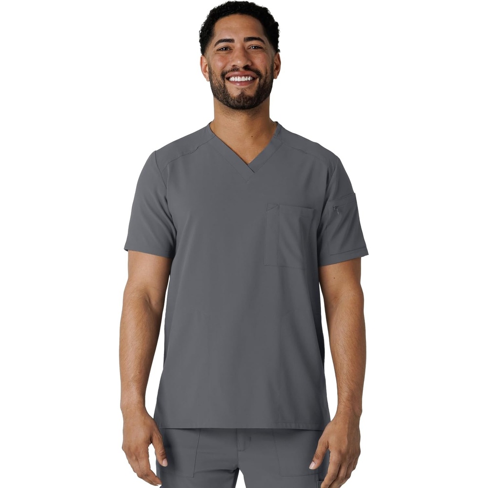 Wink Renew Men’s V-Neck 5 Pocket Scrub Top, Pewter, XL