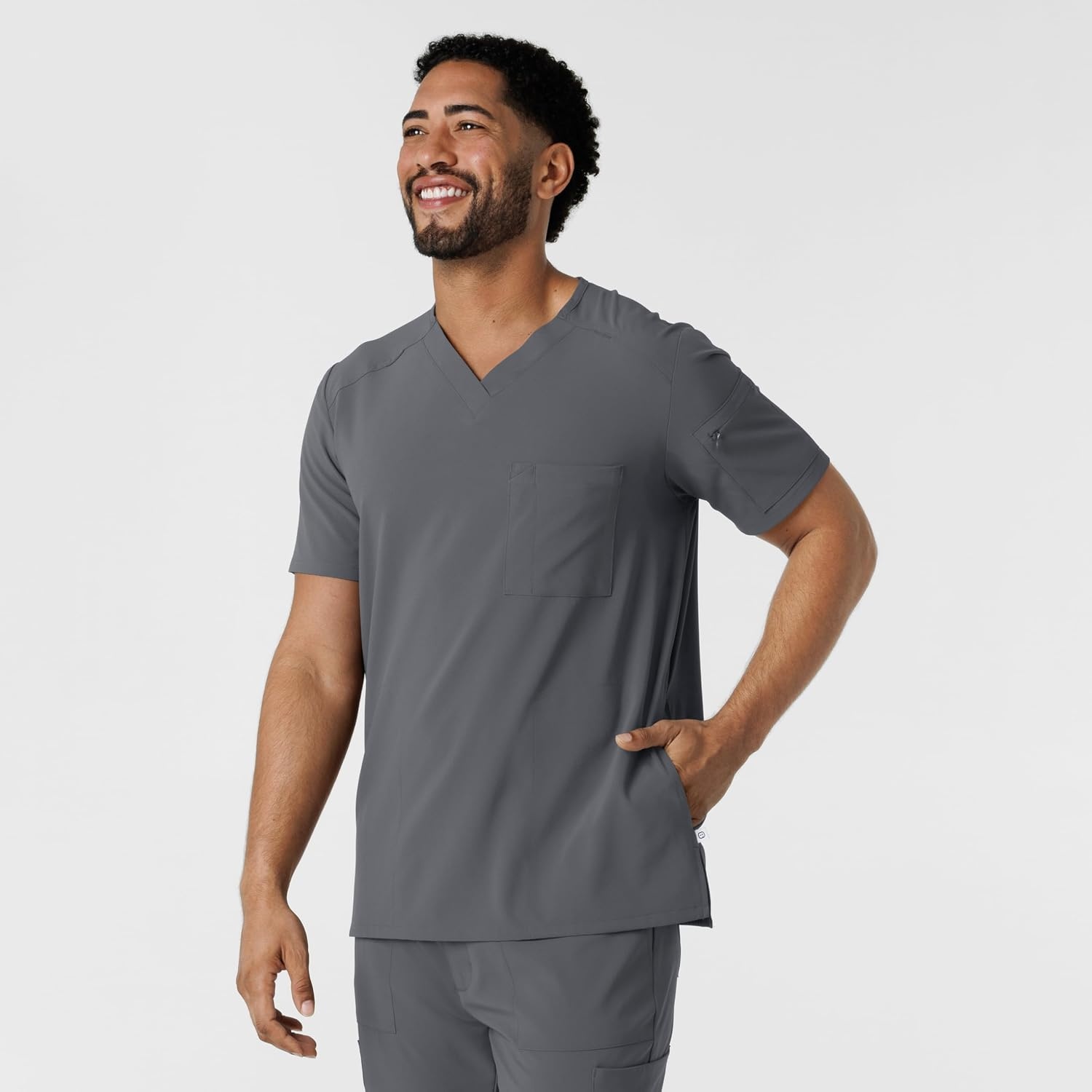 Wink Renew Men’s V-Neck 5 Pocket Scrub Top, Pewter, XL