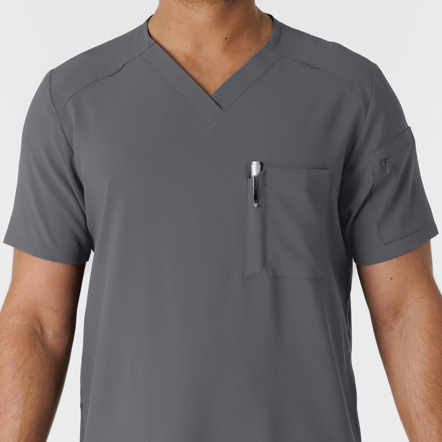 Wink Renew Men’s V-Neck 5 Pocket Scrub Top, Pewter, XL