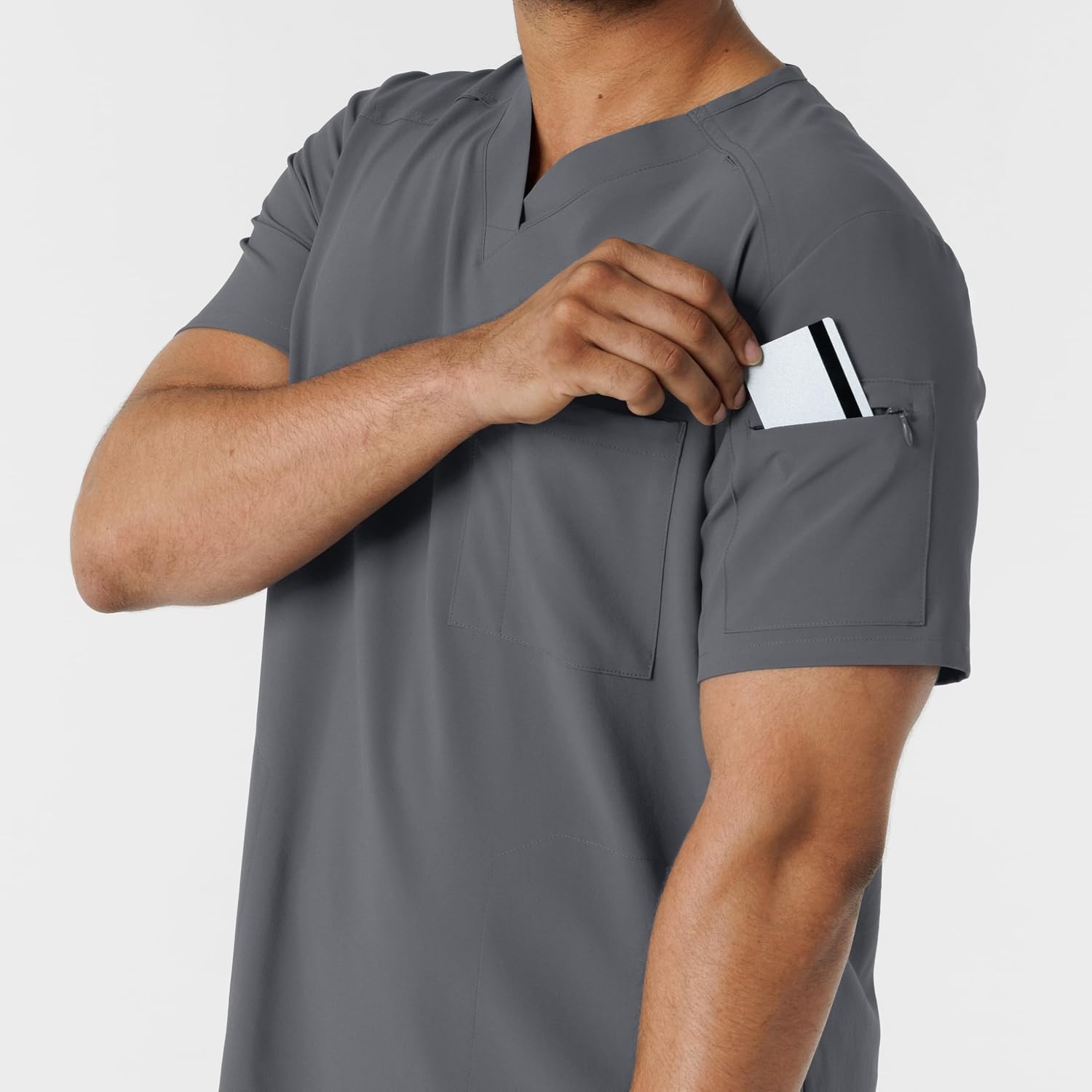 Wink Renew Men’s V-Neck 5 Pocket Scrub Top, Pewter, XL