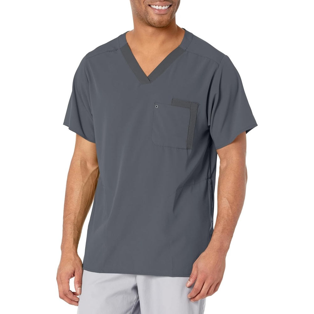 WonderWink Mens Knit Panel V-Neck Scrub Top, Pewter, L
