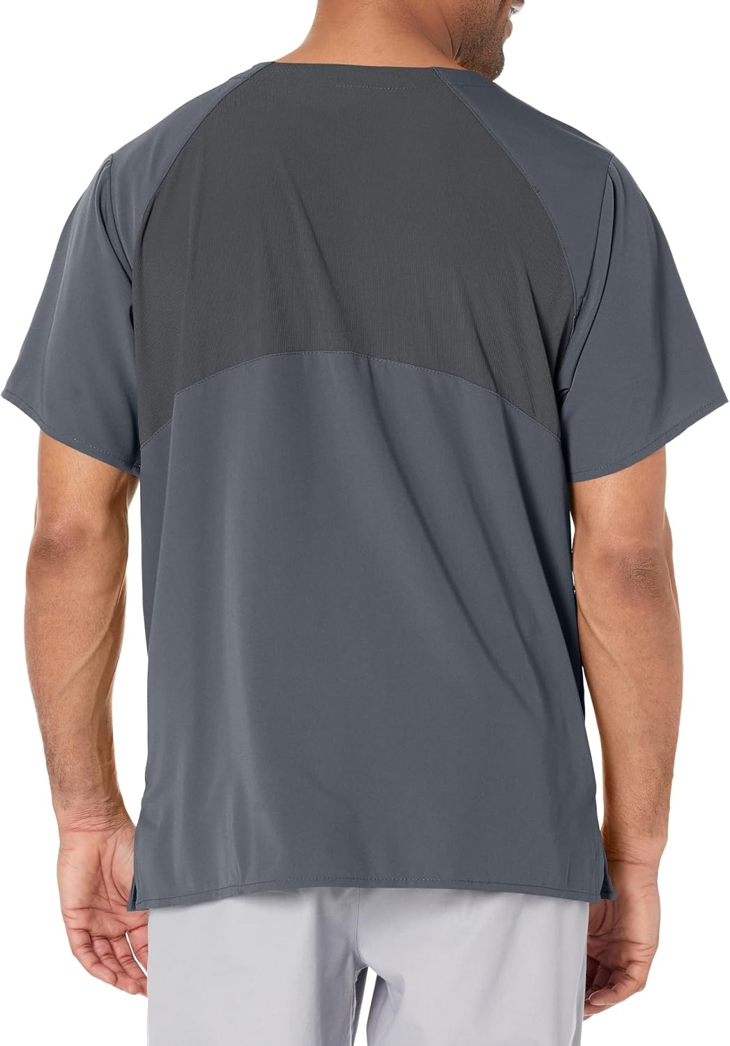 WonderWink Mens Knit Panel V-Neck Scrub Top, Pewter, L