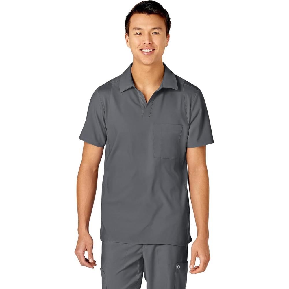 WonderWink Mens Collar Top(Pewter)