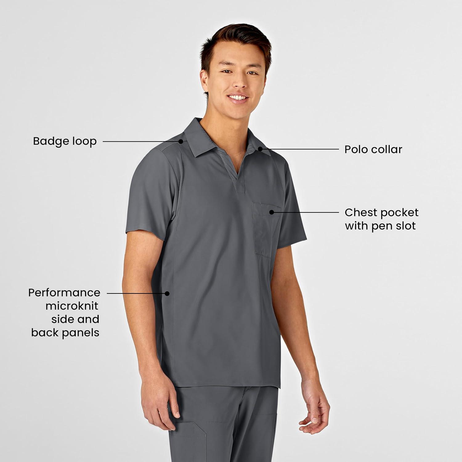 WonderWink Mens Collar Top(Pewter)
