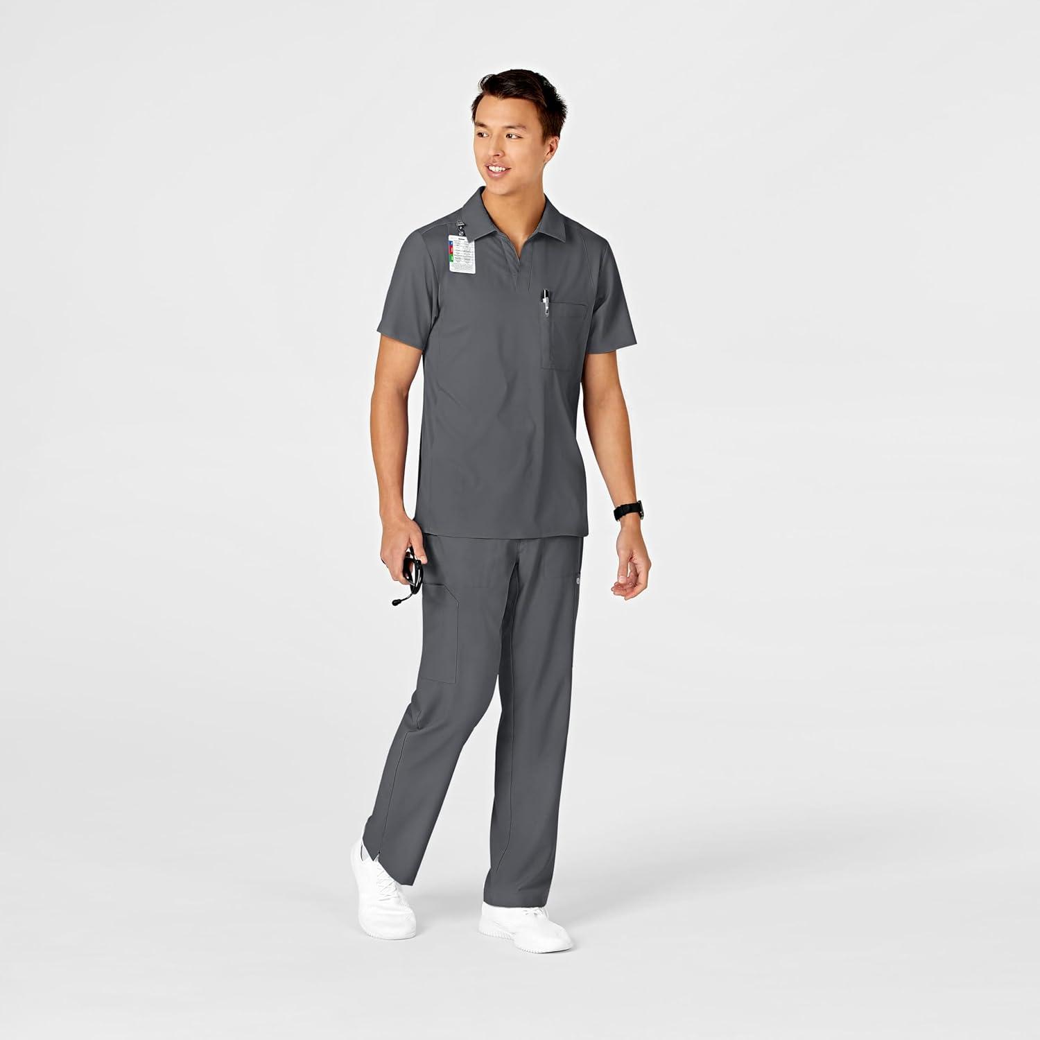 WonderWink Mens Collar Top(Pewter)