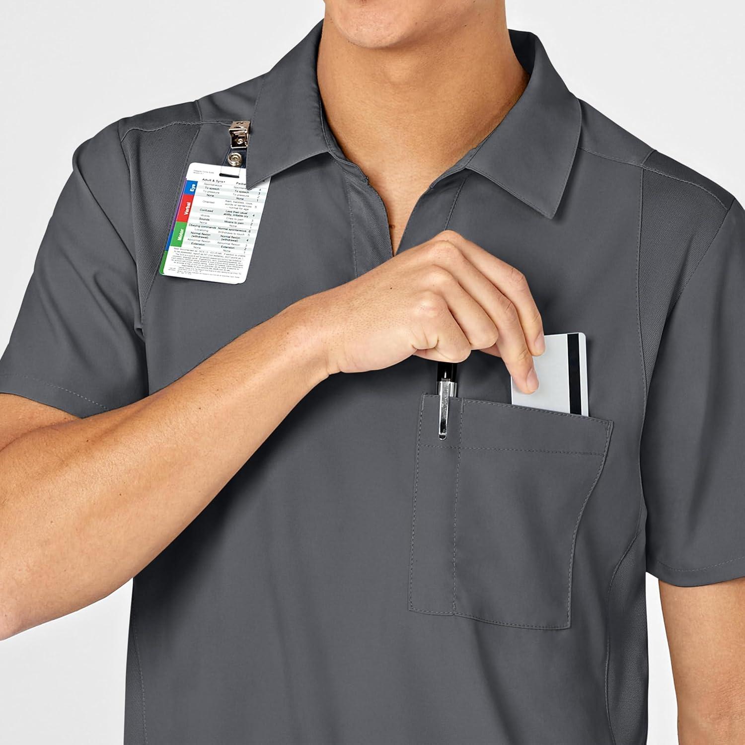 WonderWink Mens Collar Top(Pewter)