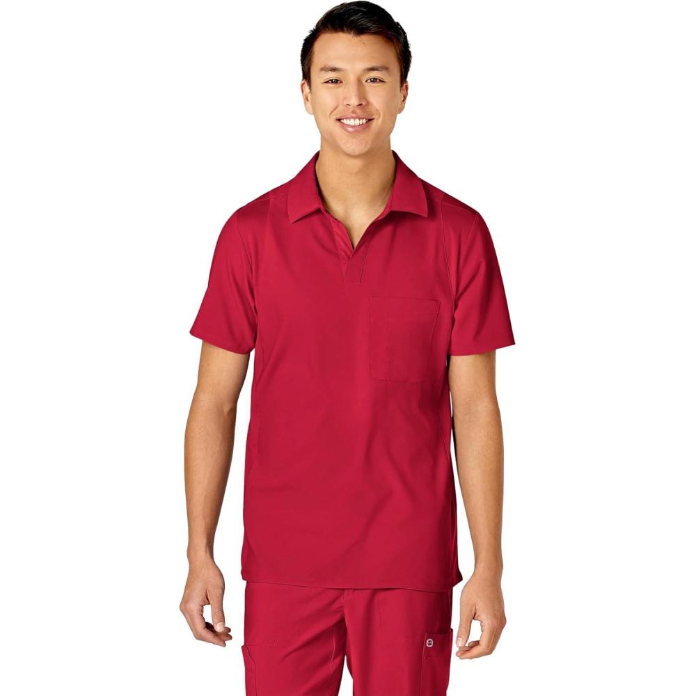 WonderWink Mens Collar Top(Red)