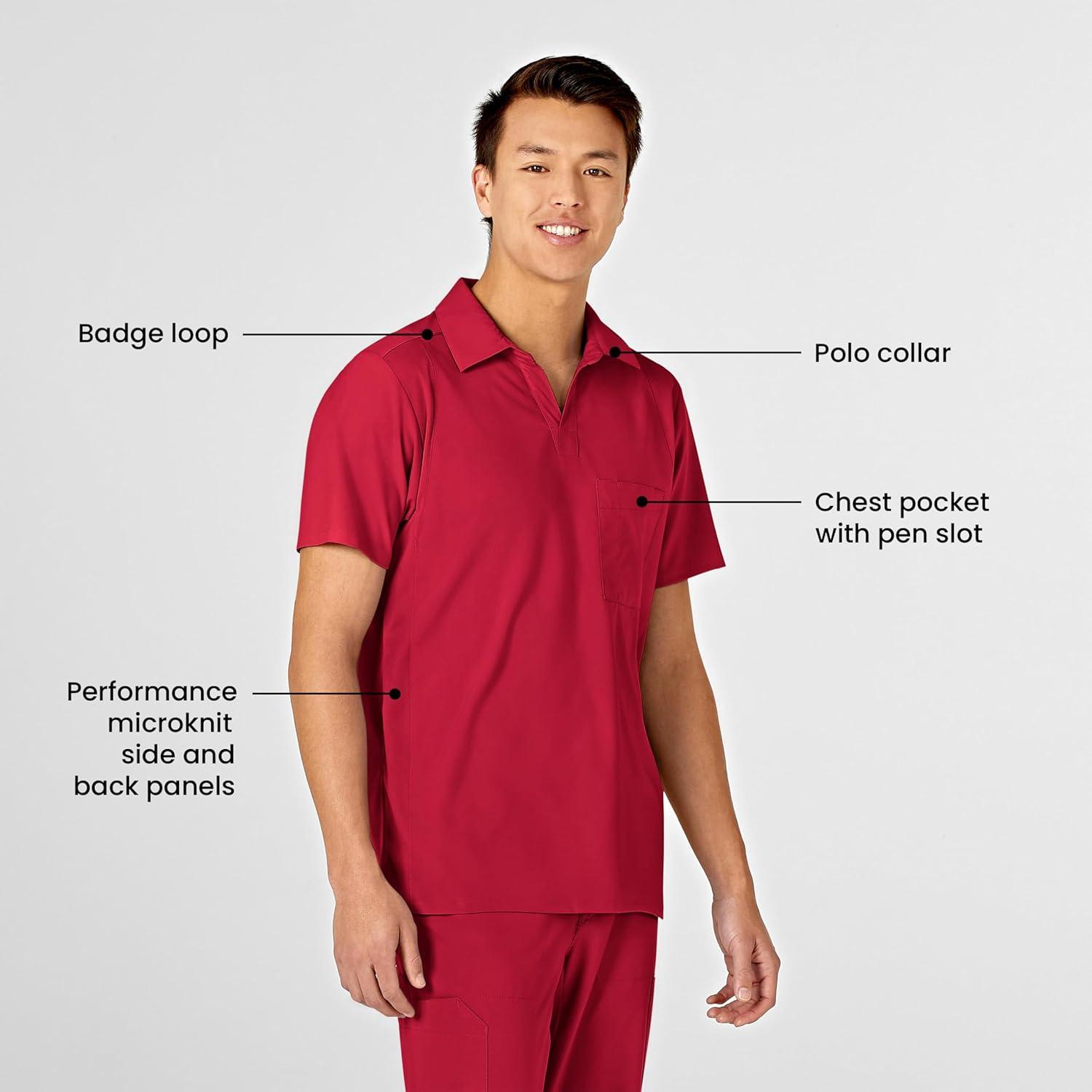 WonderWink Mens Collar Top(Red)