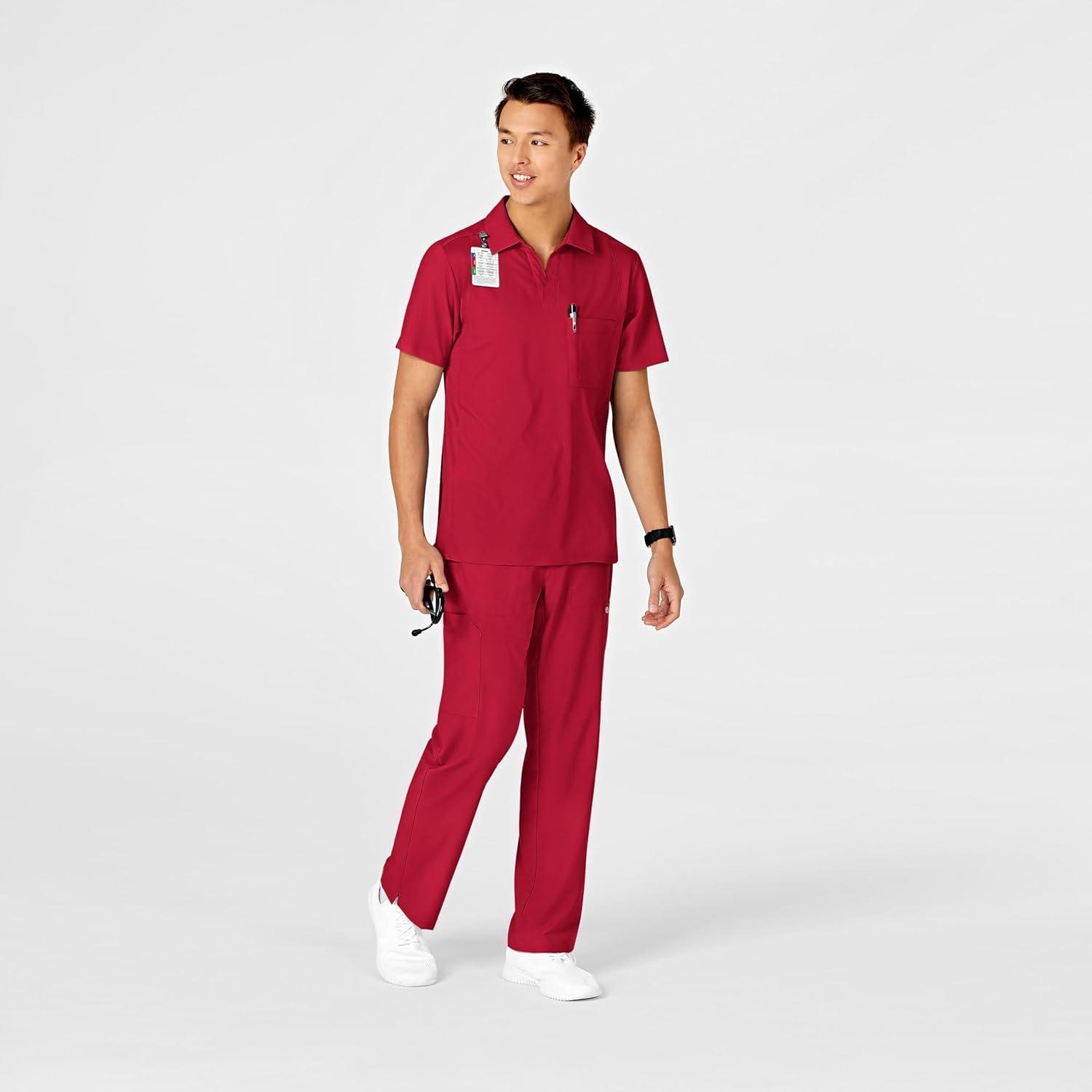 WonderWink Mens Collar Top(Red)