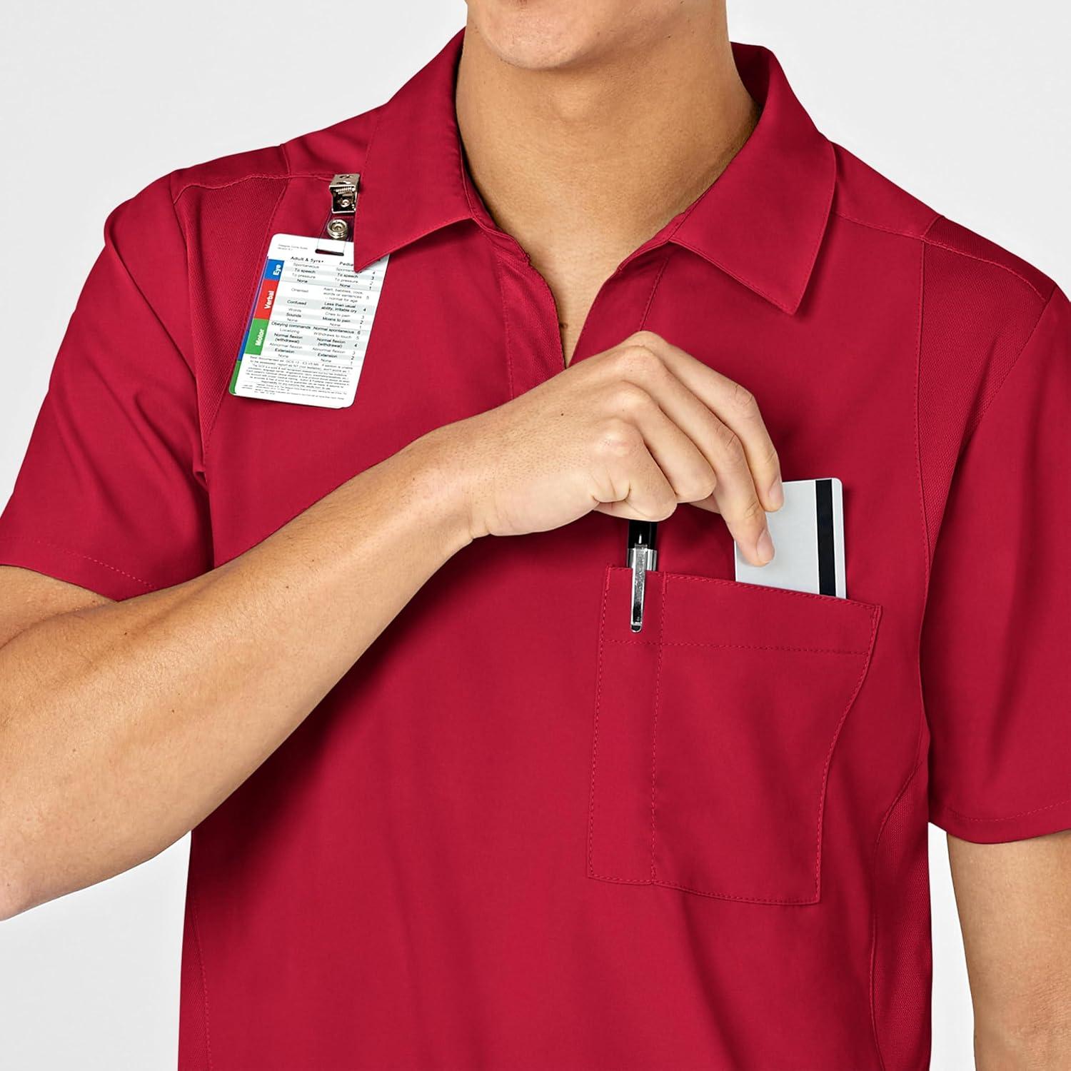 WonderWink Mens Collar Top(Red)