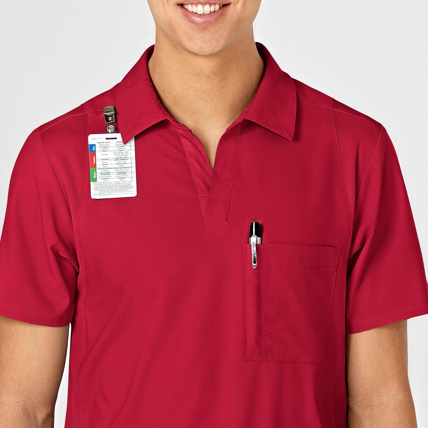 WonderWink Mens Collar Top(Red)