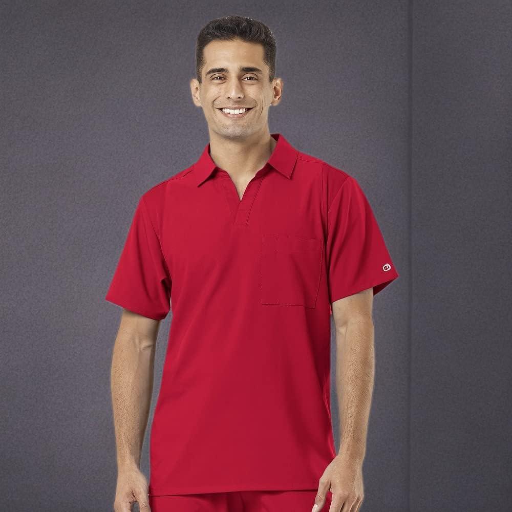 WonderWink Mens Collar Top(Red)