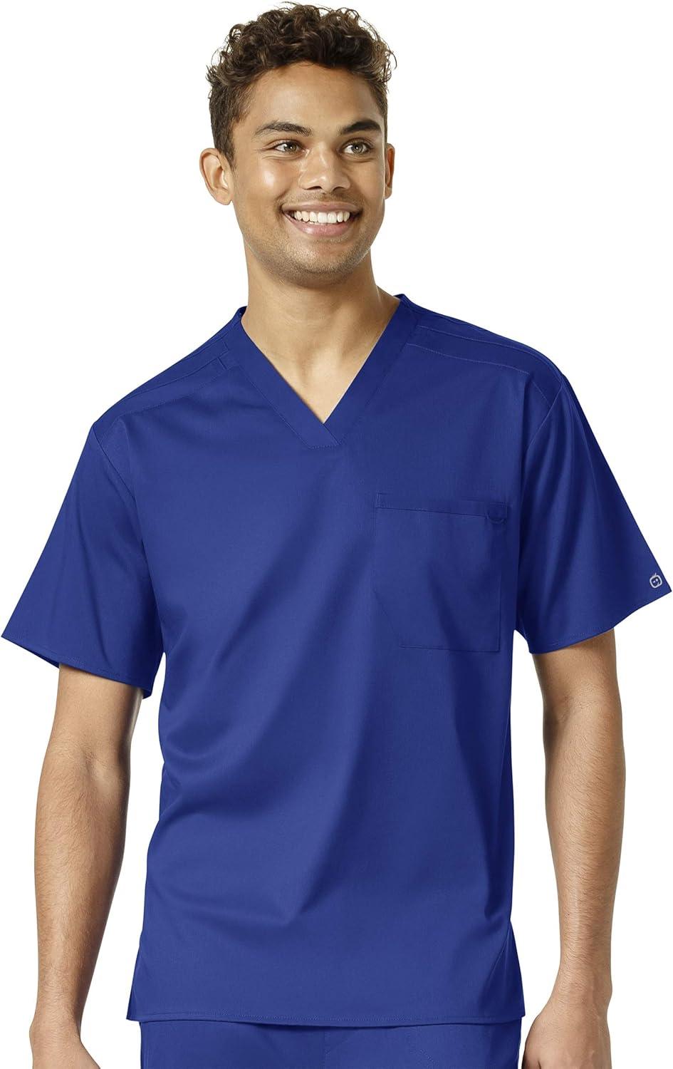 WonderWink PRO Men’s V-Neck Top & Straight Leg Cargo Pant Scrub Set + Badge Reel(Galaxy Blue)