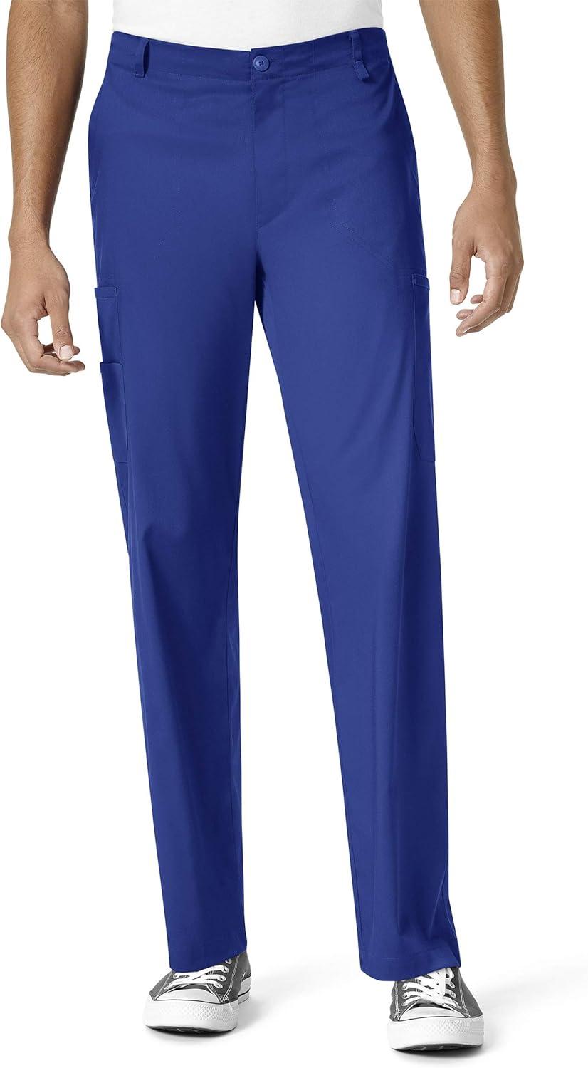 WonderWink PRO Men’s V-Neck Top & Straight Leg Cargo Pant Scrub Set + Badge Reel(Galaxy Blue)