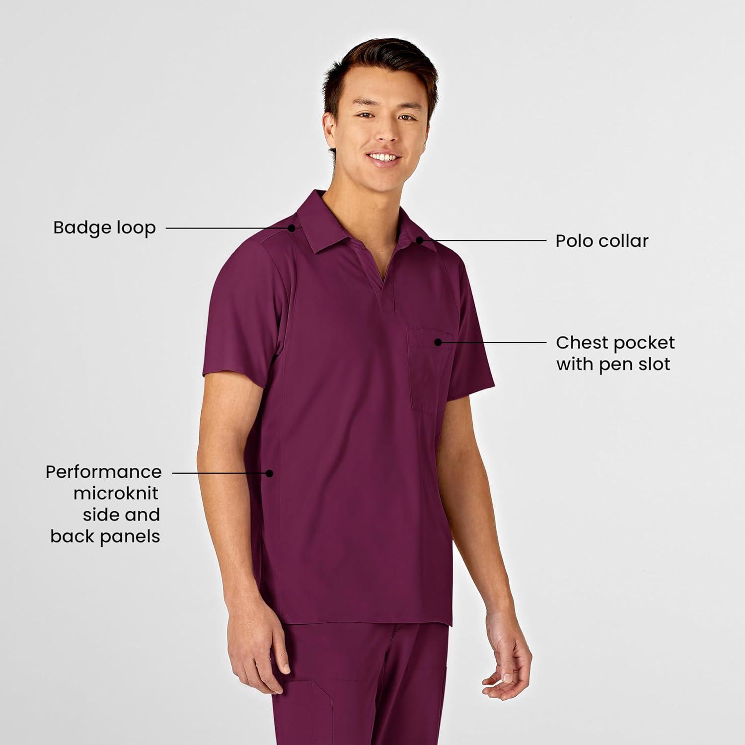 WonderWink Mens Collar Top(Wine)