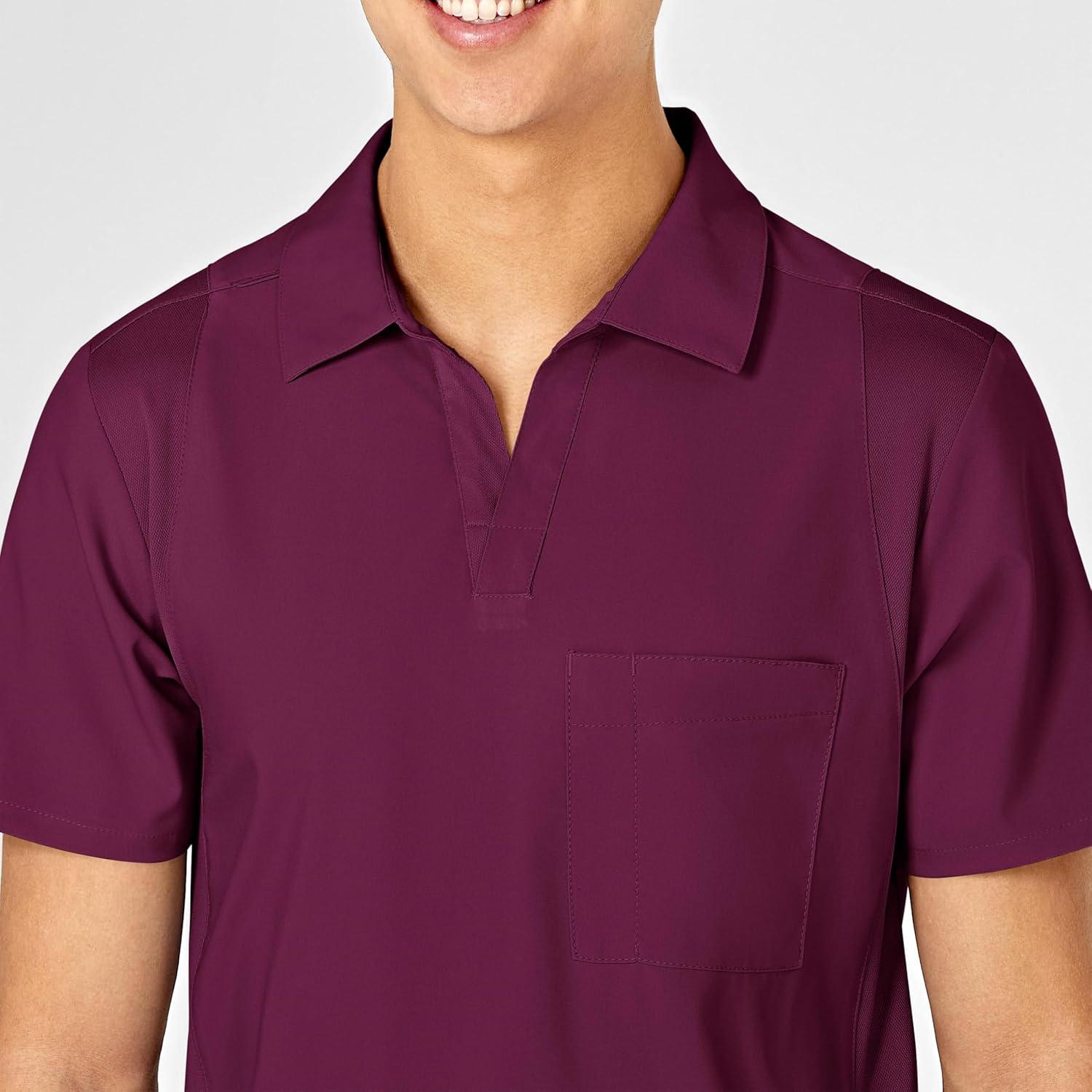 WonderWink Mens Collar Top(Wine)