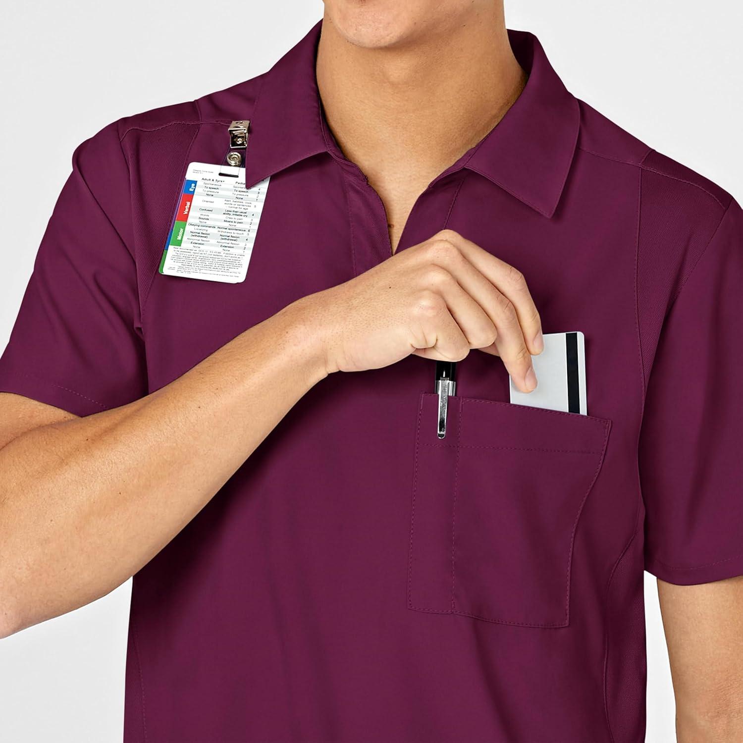 WonderWink Mens Collar Top(Wine)