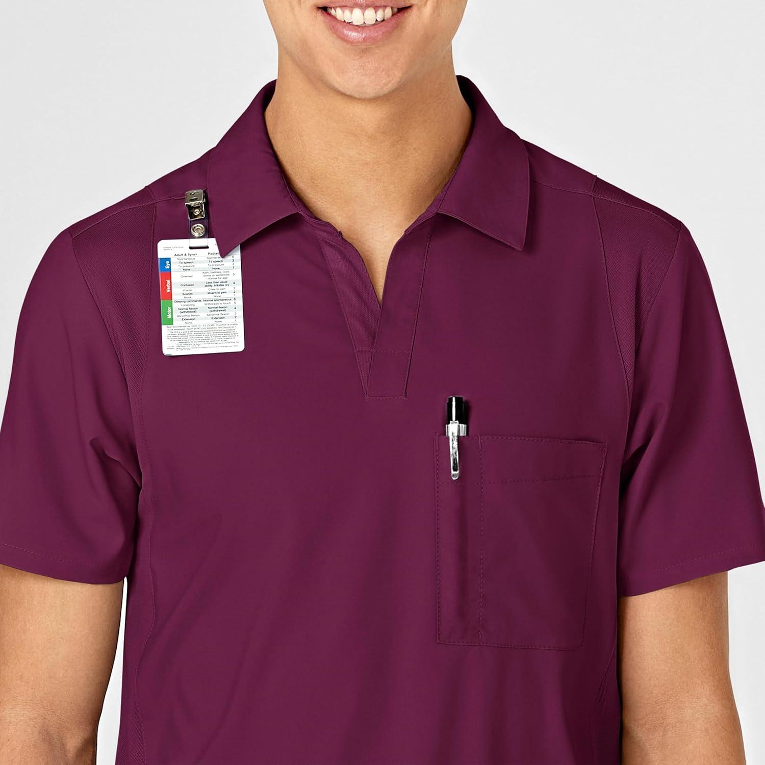 WonderWink Mens Collar Top(Wine)