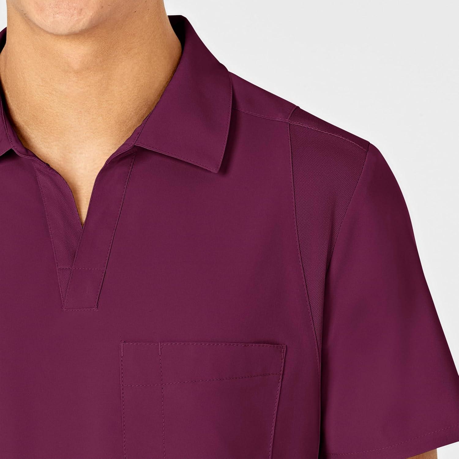 WonderWink Mens Collar Top(Wine)