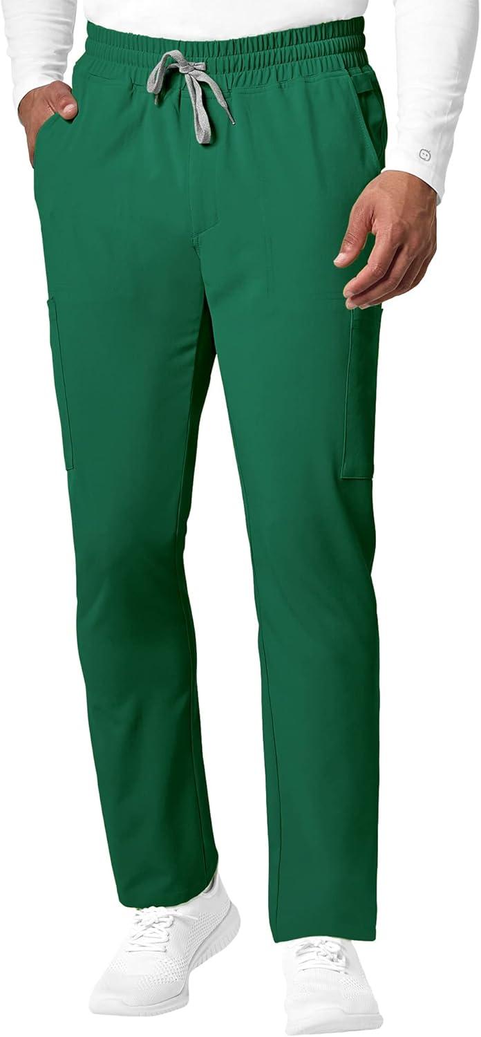 WonderWink RENEW Men’s EZ Zip Top & Men’s Straight Slim Leg Cargo Pant Scrub Set + Badge Reel(Hunter)