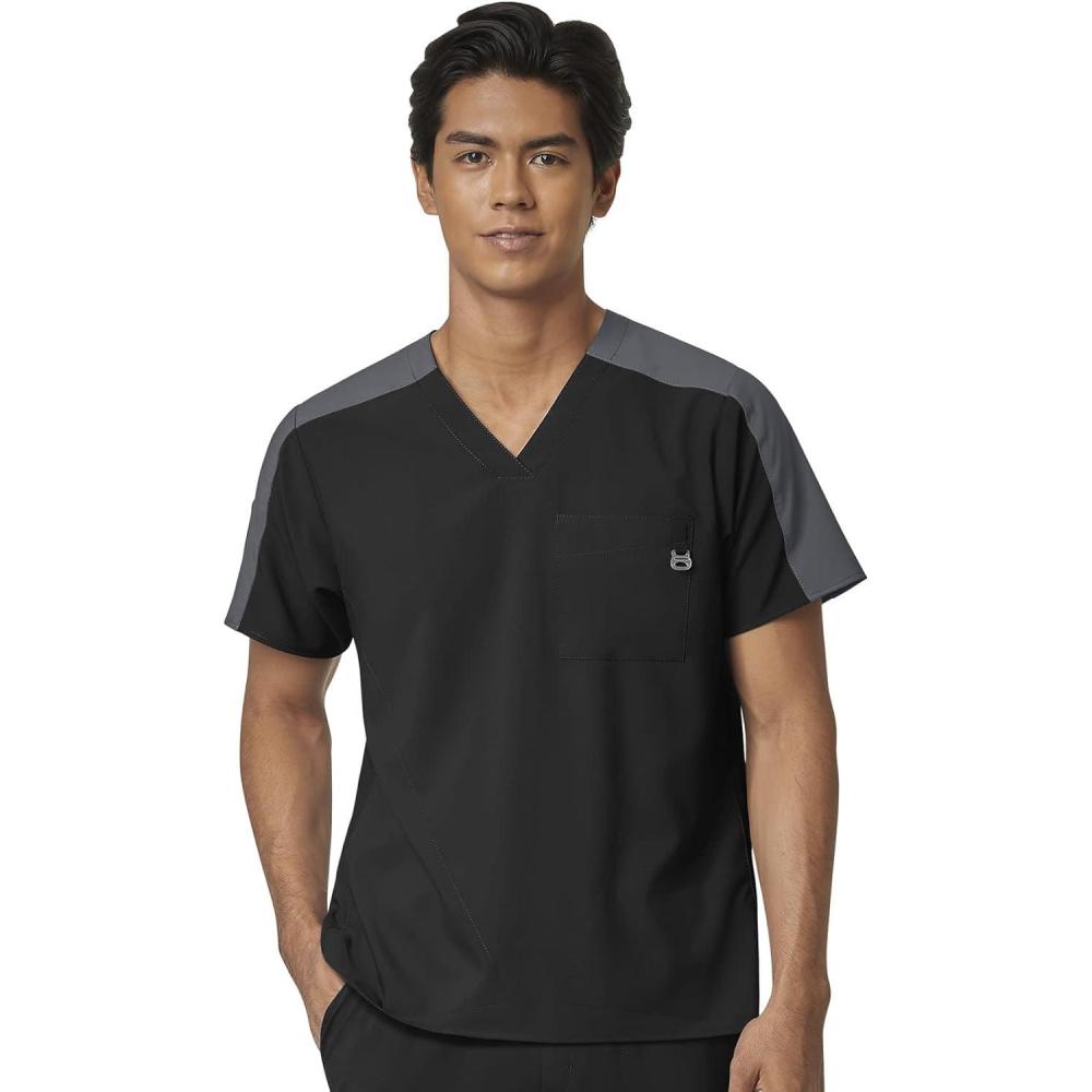 WonderWink Mens Men’s Colorblock Scrub Top(Black)