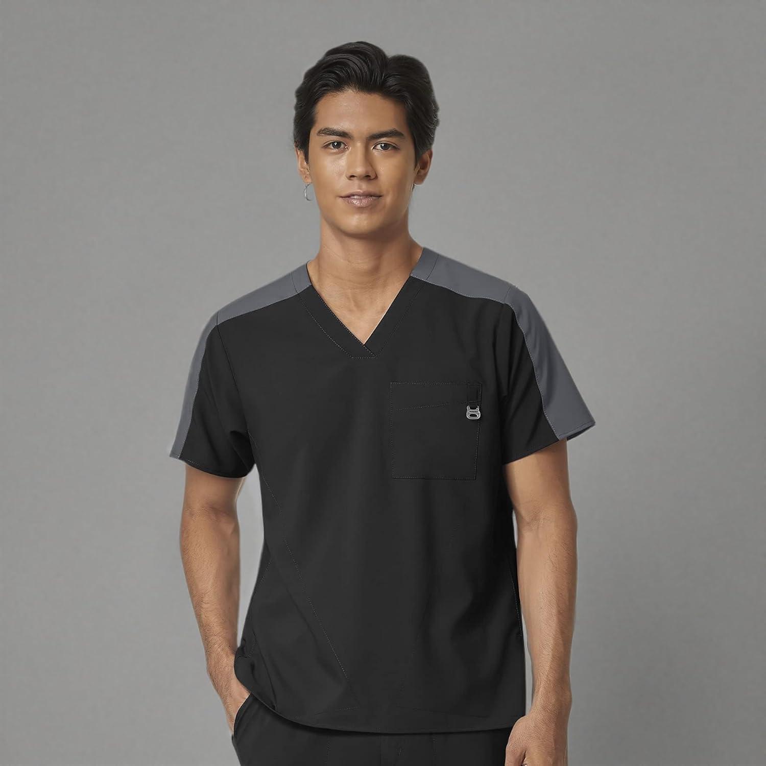 WonderWink Mens Men’s Colorblock Scrub Top(Black)