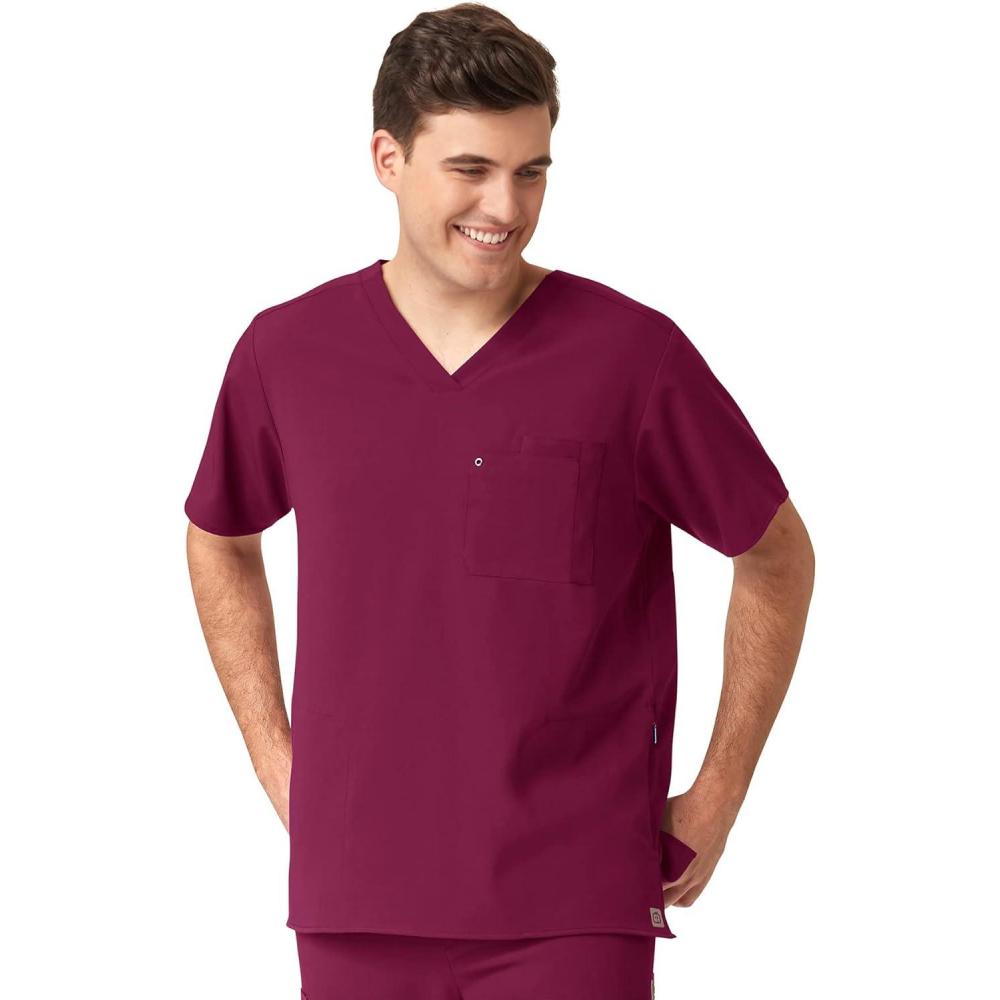 WonderWink Mens Knit Panel V-Neck Scrub Top(Wine)